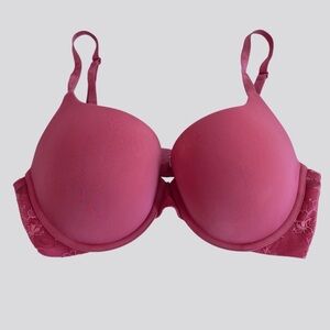 Victoria's Secret Push-Up T-Shirt Bra Women’s 36D Full Coverage Lace Pink Mauve